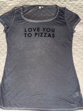 Express Gray Graphic Scoop Neck Tee - "Love You to Pizzas"